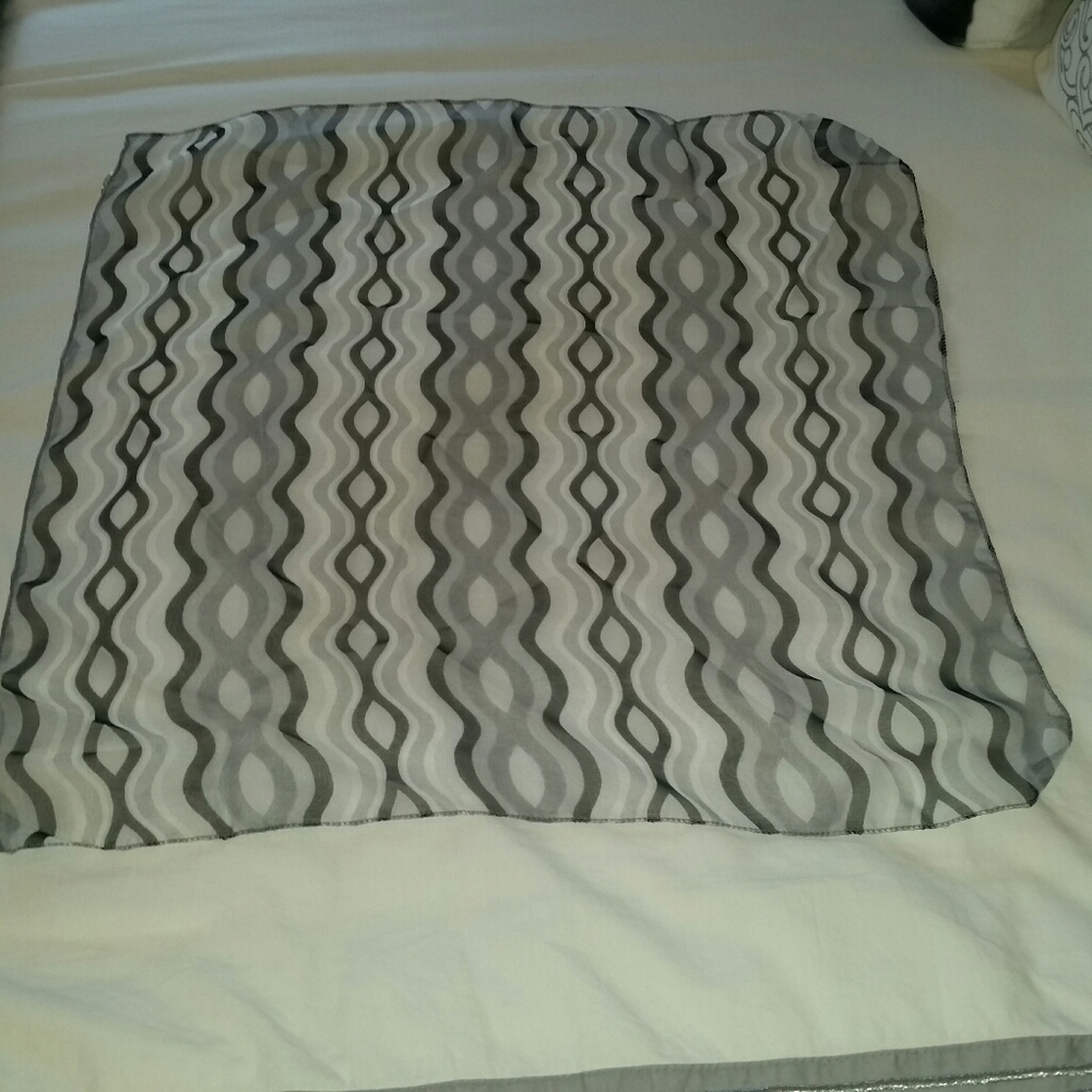 Square scarf.  Black and white print.
